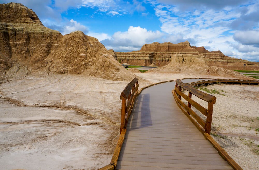 The easy boardwalk beginning to the moderately-rated Saddle Pass Trail which has some rock scrambling