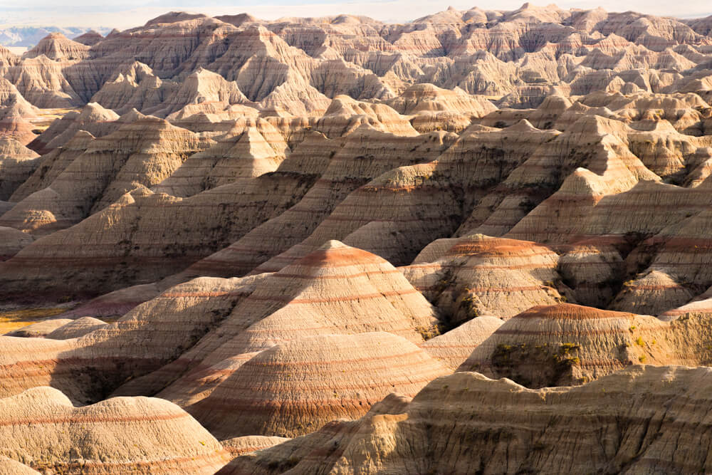 Rock formations in Badlands National Park with shadow and light coming into play