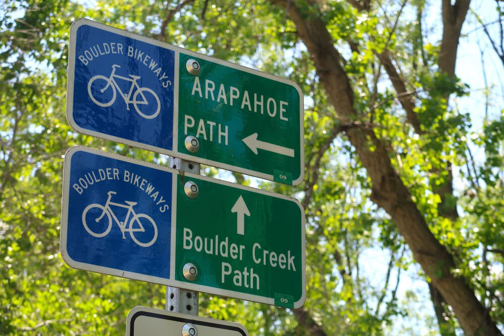 Signs for bicycle paths around Boulder Colorado