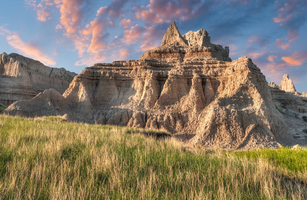 Sunset colors at the Castle Trail rock formation at the end of the trail