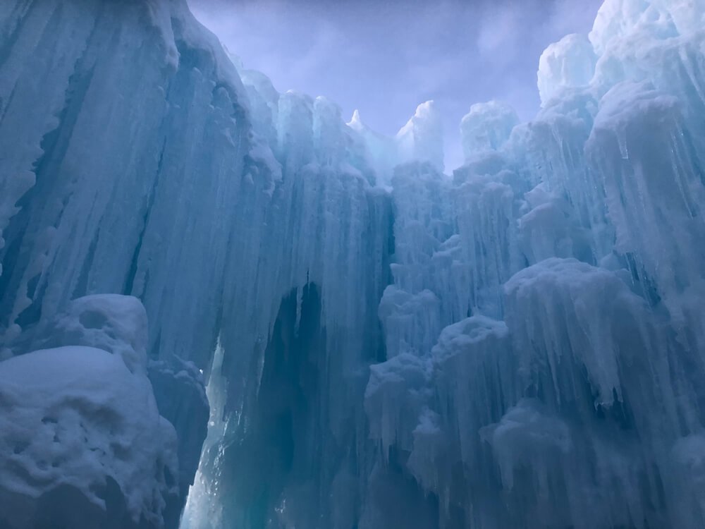 Close up detail of icicles at the Dillon Ice Castles