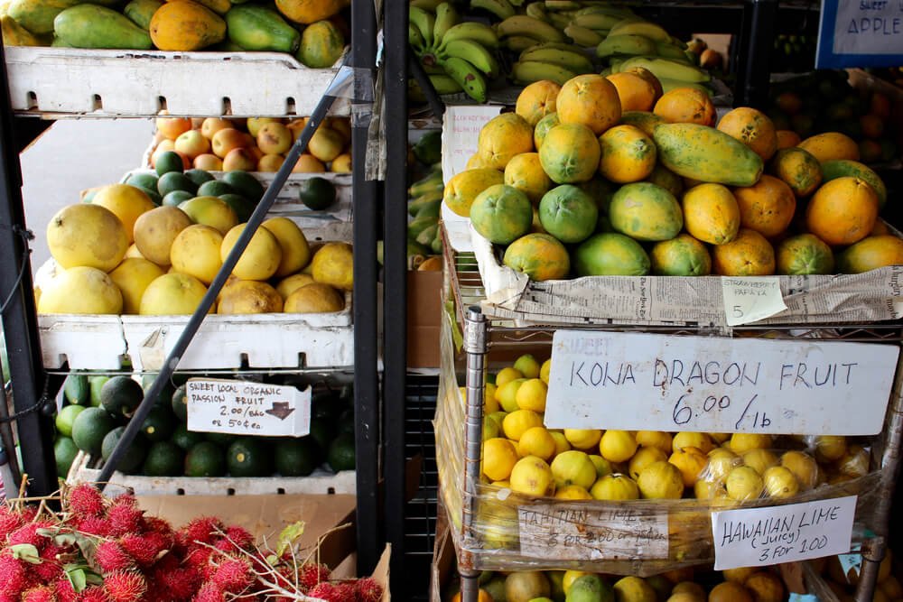 Fruit stand at the farmers market in Big Island Hawaii