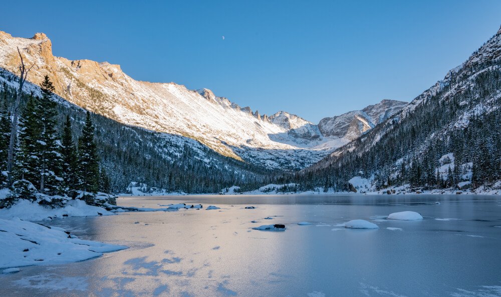 Hiking Trail to a Frozen Lake Beneath "The Spearhead" in Glacier Gorge, Rocky Mountain National Park