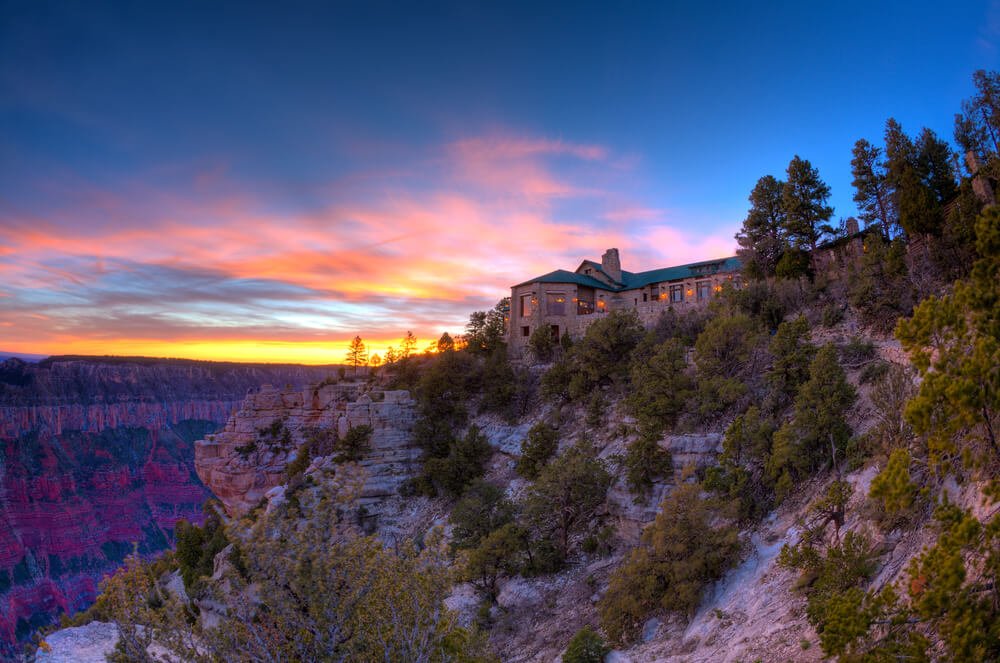 grand canyon lodge at sunset in the north rim grand canyon