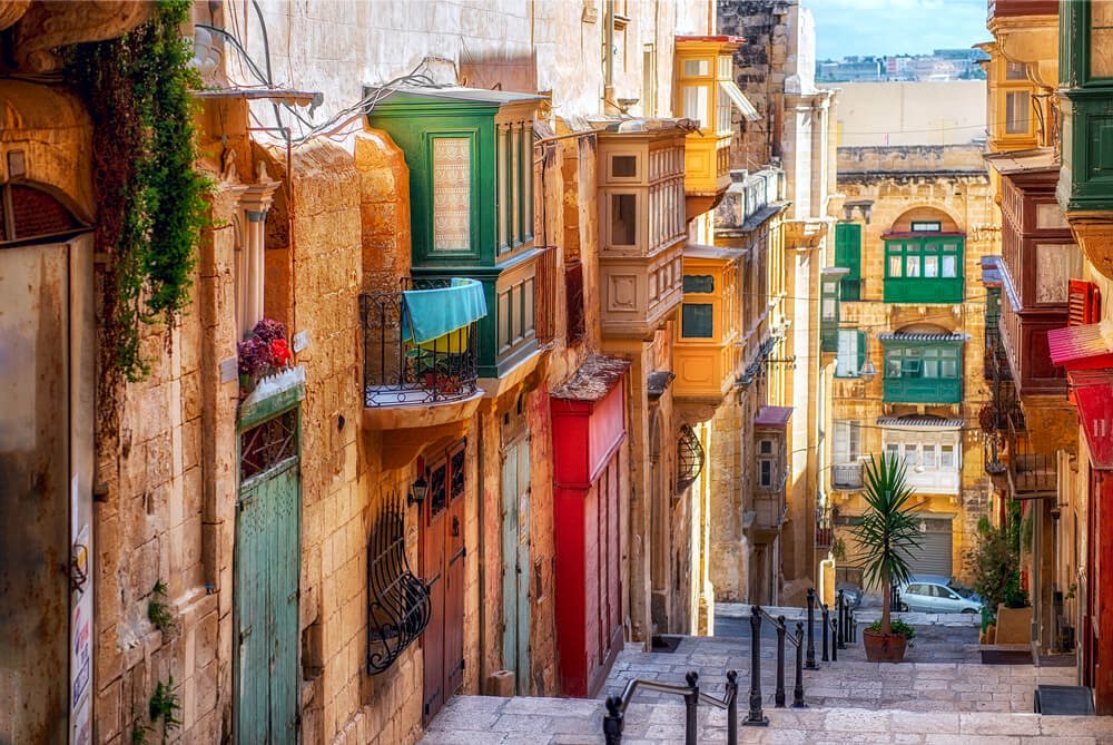 Narrow street in Valletta - the capital of Malta.
