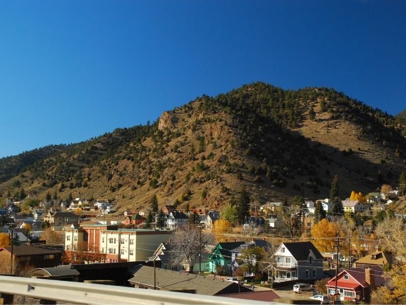 Fall colors in trees in Idaho Springs a small town in Colorado