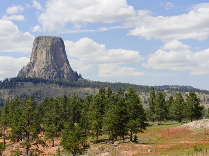 The mysterious rock formation of Devils Tower in Wyoming near South Dakota