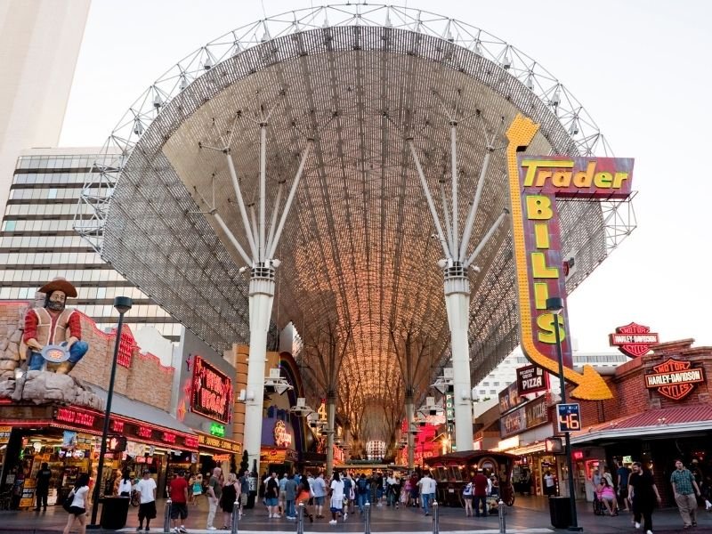 the busy downtown of las vegas, fremont street off the strip