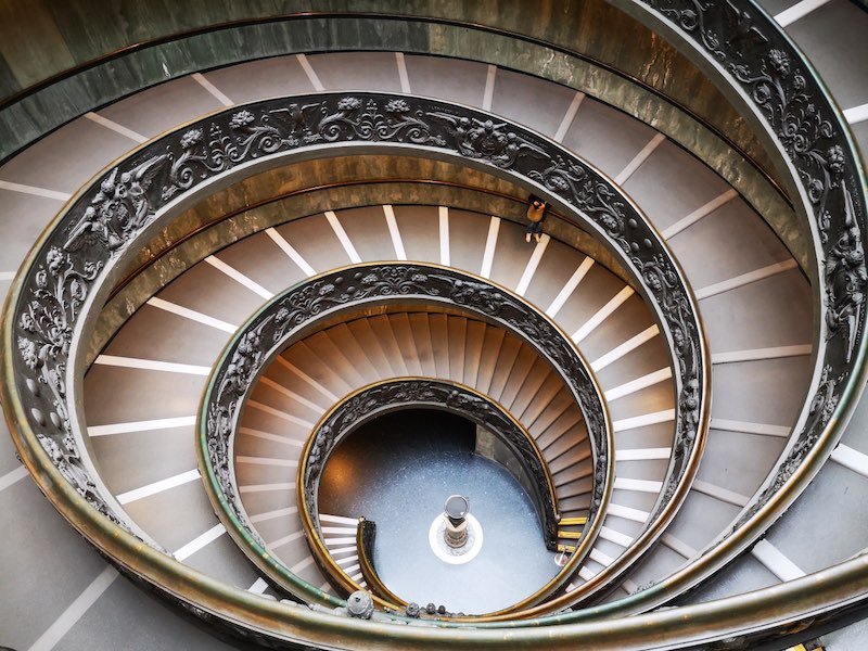 Virtually empty spiral staircase in the Vatican Museum