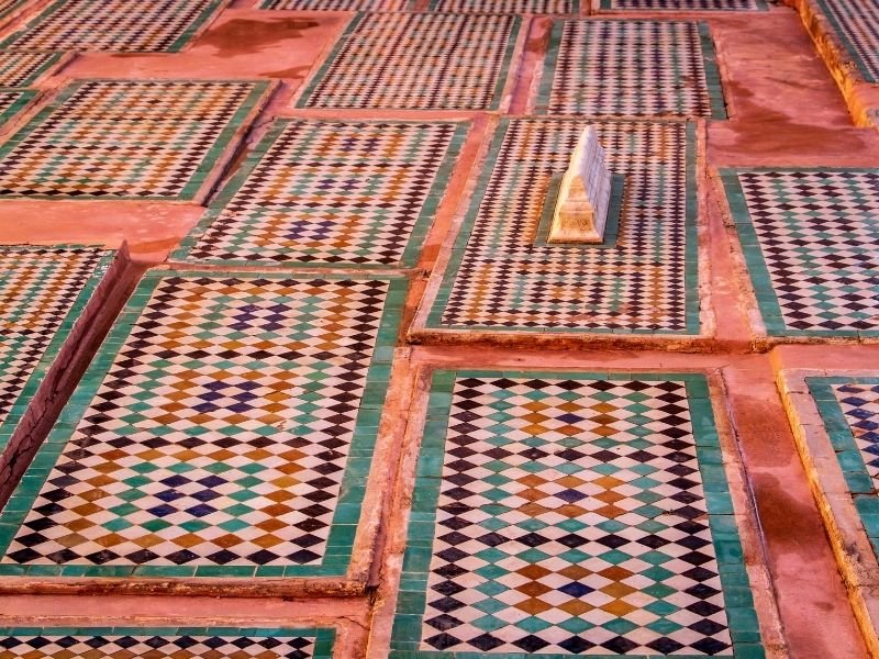 colorful tilework on the tombs that mark the saadian tombs