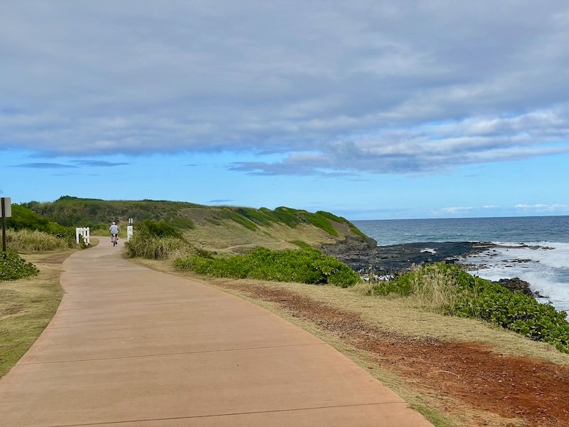 Bike and walking path in Kauai along the Pacific