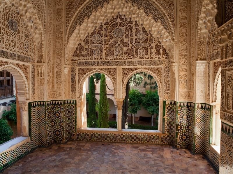 mosaic and architecture in the nasrid palace section of the alhambra in granada