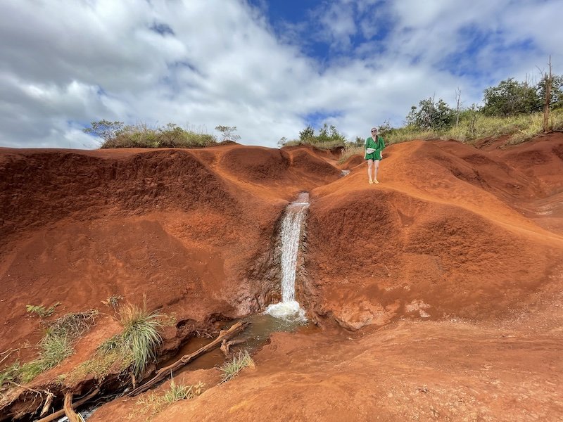 red dirt waterfall in kauai