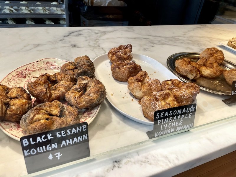 delicious fancy pastries at kona coffee purveyors in black sesame and pineapple lychee flavors