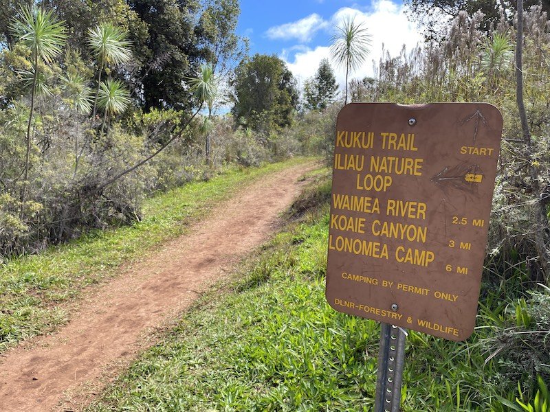 sign at the waimea canyon area for longer hikes