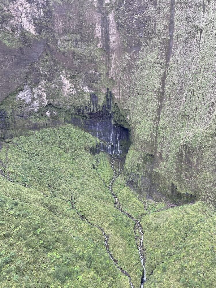 The so-called Weeping Wall in Kauai where there are several waterfalls on a giant mountain edge