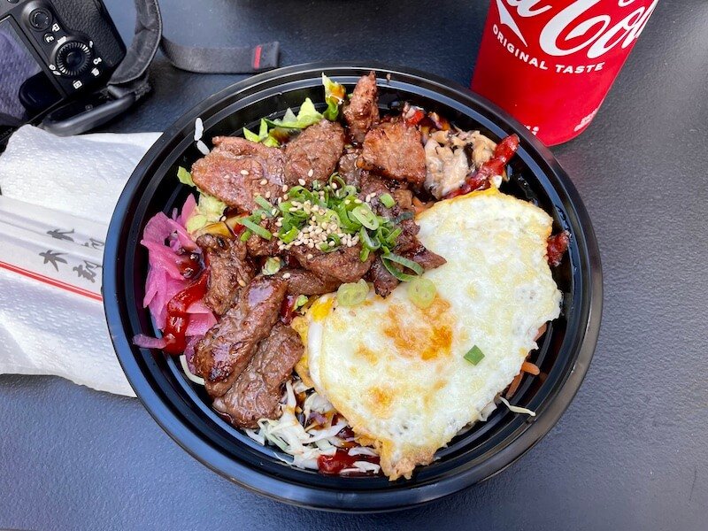 bowl of bibimbap (korean beef and rice and egg)