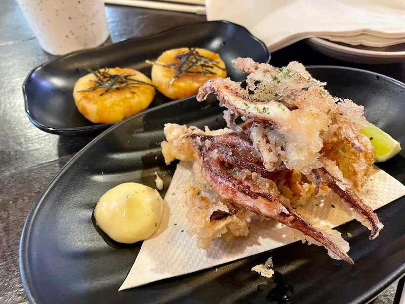 calamari and potato cakes from the izakaya in honolulu