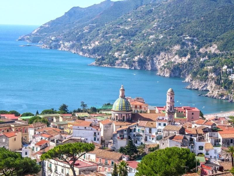 the charming town of vietri sul mare with beautiful rooftops, churches, sea, and coastline