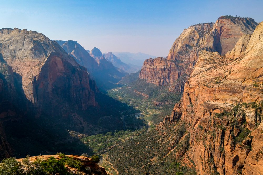 view of Zion national park as seen from angels landing while on a hike