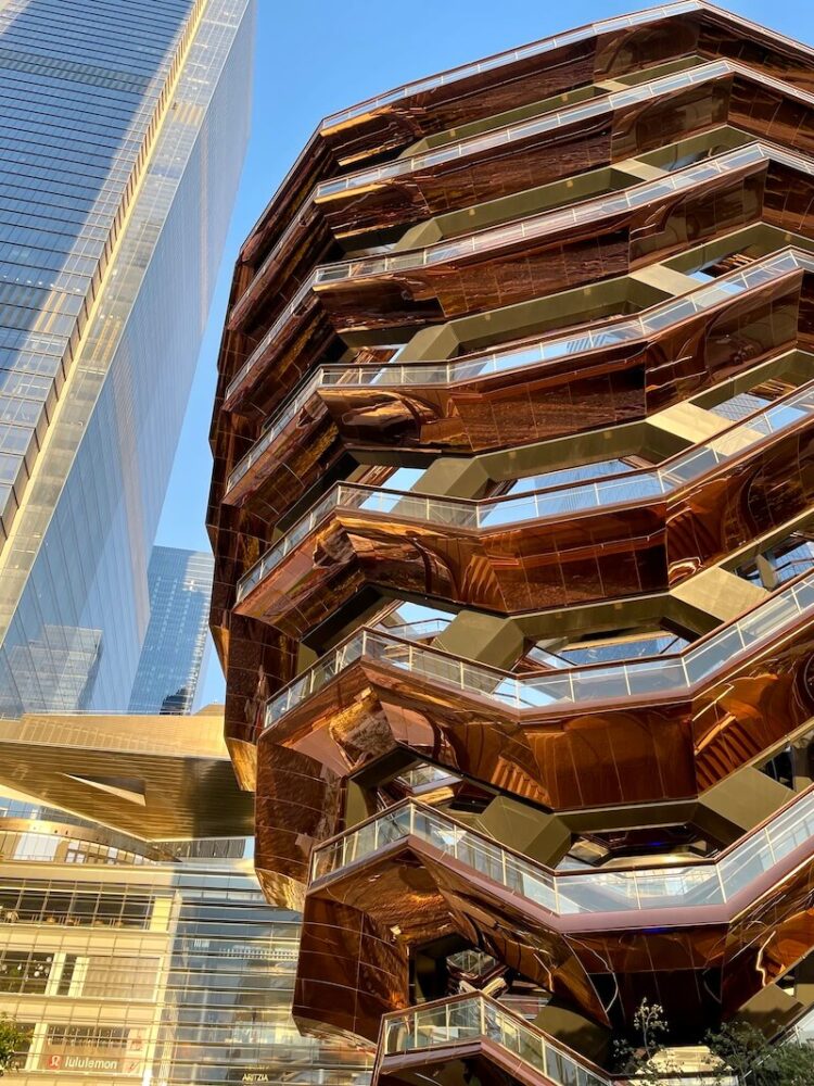 brassy reflective surface of the vessel in nyc