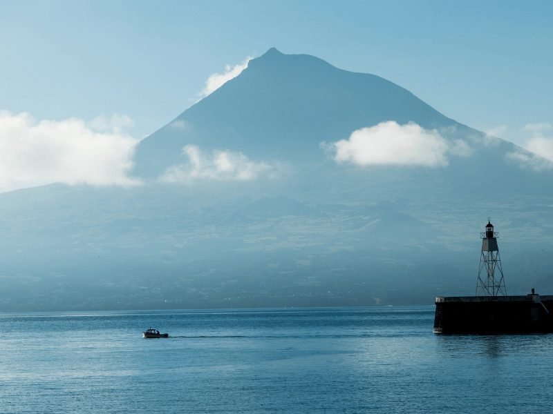 view of pico volcano seen in the morning on a whale watching tour