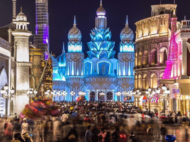 Crowds at Global Village an amusement park in Dubai