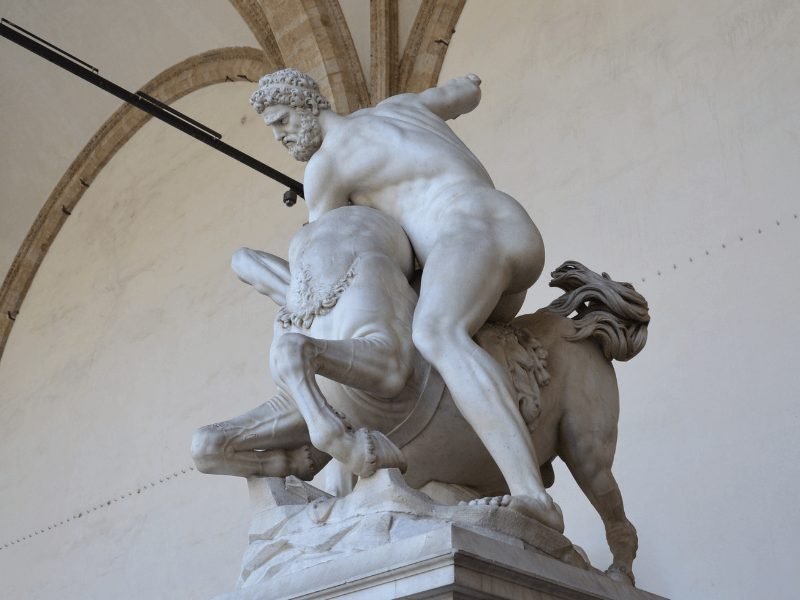 marble statue in the loggia dei lanzi archway in central florence (firenze)