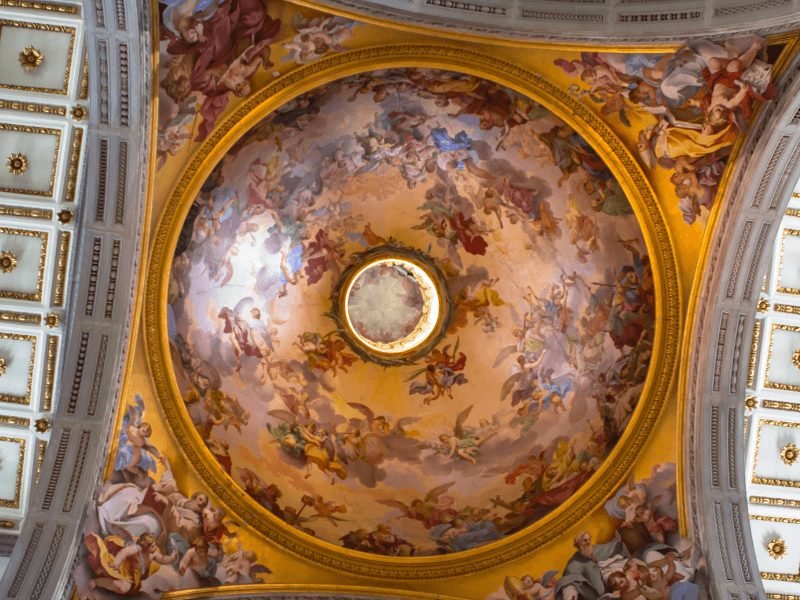 the cupola in san lorenzo church with fresco painted beautifully