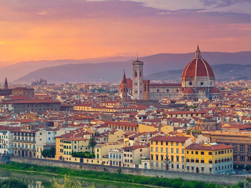 view over the city of florence at sunset from piazzale michelangelo, a must-stop on this florence itinerary