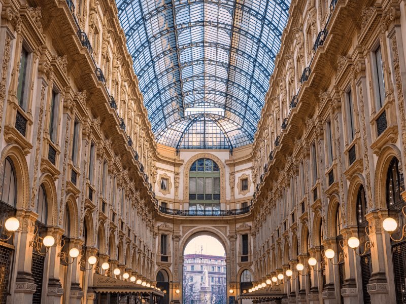 wandering through the covered passageway in milan's central area, the famous galleria vittorio emanuele