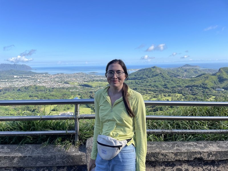 allison at a lookout spot near honolulu overlooking the windward coast