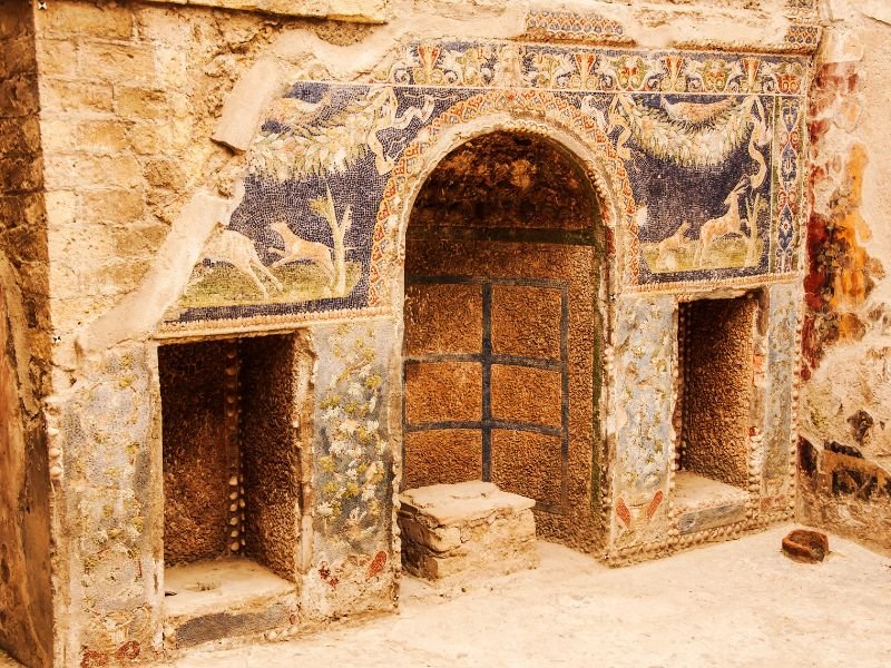 view of the murals in Herculaneum
