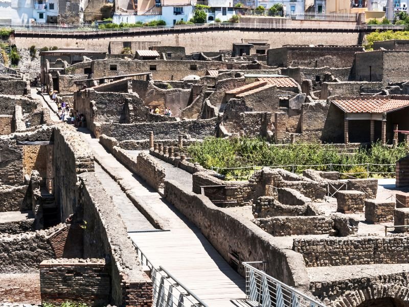 Pathways in Herculaneum leading on a boardwalk so that is more accessible for different kinds of travelers