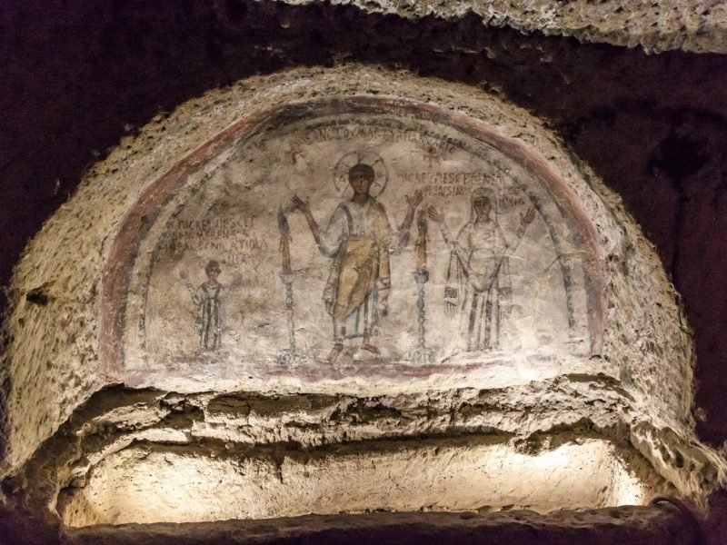 Underground portion of Naples with interesting iconography on a crypt underground