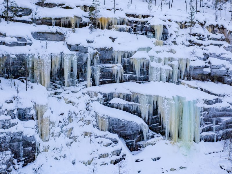 frozen waterfalls in rovaniemi finland area