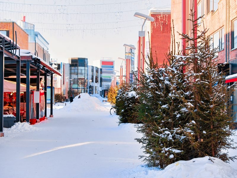 The beautiful downtown streets of Rovaniemi in the winter time