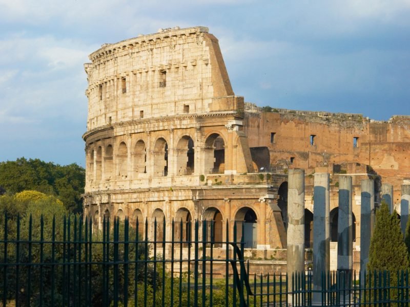 View of the Colosseum from afar on a sunny day