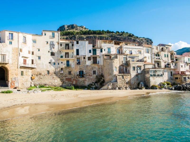 houses on the coastal area of sicily in cefalu a beautiful fishing village