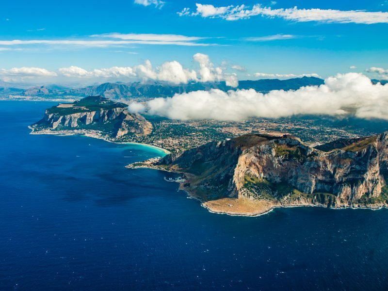 flying over sicily in the plane near palermo sicily