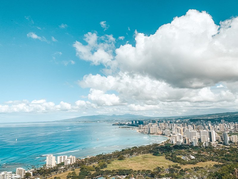 view over waikiki from diamond crater in oahu, bucket list worthy hike!