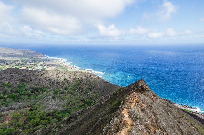 view from the top of the koko crater with the beautiful ocean and views of oahu 