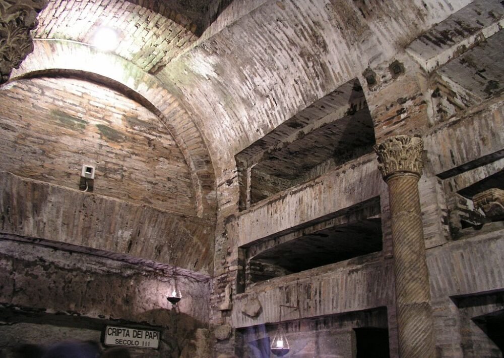 rome crypt underground catacombs in winter