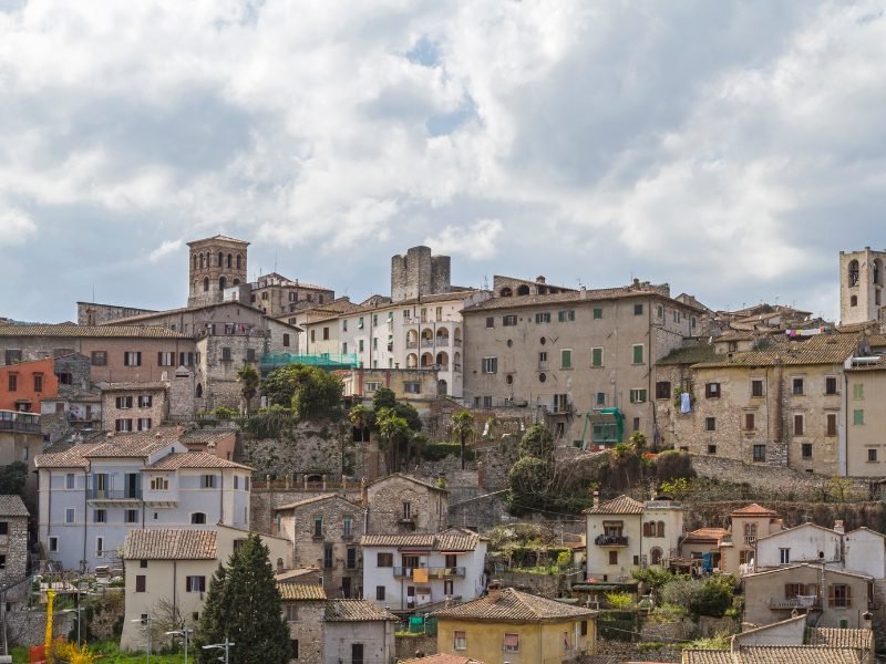 historic town of narni in Umbria Italy with earth-colored buildings on a hillside