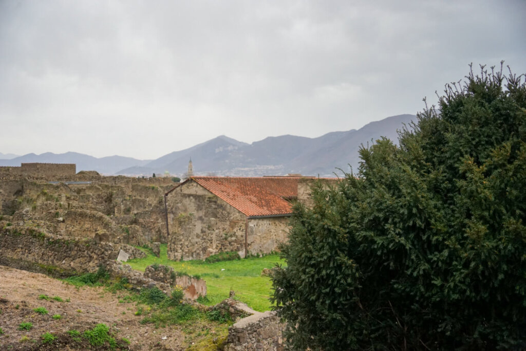 Views of the Pompeii ruins with a view fo the volcano of Mt. Vesuvius which you can also visit on site