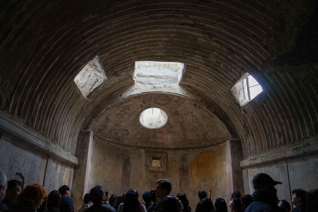 One of the cool bath houses in the ancient city of Pompeii with windows