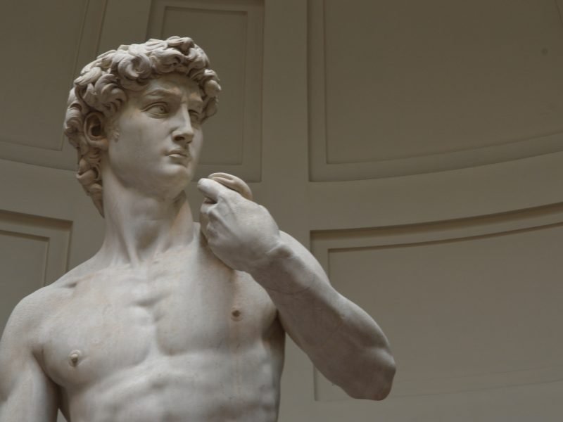 the statue of David in the academia gallery in florence in winter