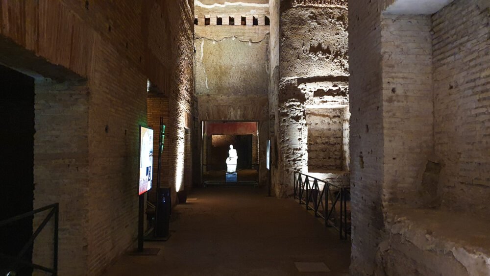 Detail of the Nympheum room in the Domus Aurea with some lighting on the details