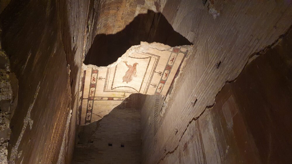 Fragment of the painted part of a ceiling inside the Domus Aurea house tour