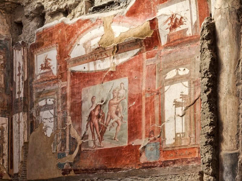 Red painted fresco with Augustus figure, perhaps belonging to a cultic group that worshipped him